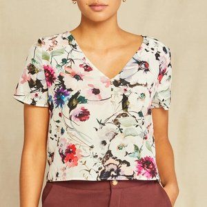 Amour Vert Willa Washable Silk Blouse, Windsor Floral, S, NWT